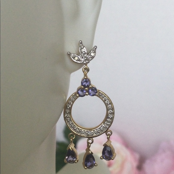 10k IOLITE CHANDELIER EARRINGS - Picture 6 of 6
